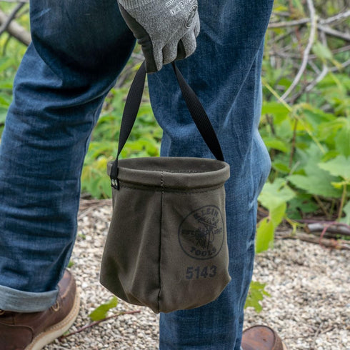 Klein Tools 5143 Canvas Tapered-Bottom Bag - Made of No. 10 Canvas, Two Interior Pockets and Snap Clip