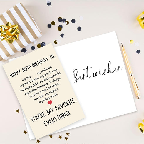 Asmallgf 80th 80 Sweet Birthday Card for Lover, Birthday Gifts for Women Men, Love Card, Bday for Husband Wife