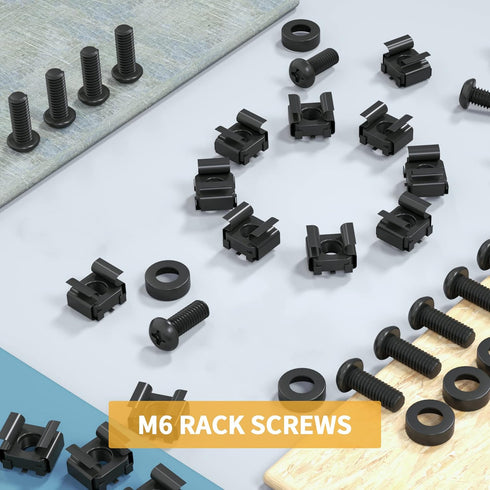 50 PACK M6 x 16mm Rack Mount Cage Nuts, Screws, Washers for Server Cabinet, Includes Self-Locking Cable Ties