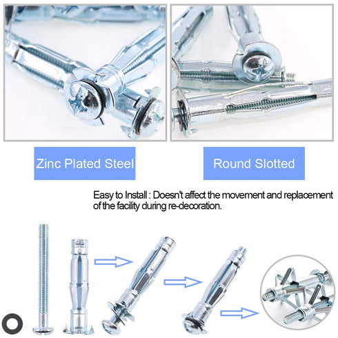 Glarks 30Pcs Heavy Duty Zinc Plated Steel Molly Bolt Hollow Drive Wall Anchor Screws Set - 4x32MM for Drywall, Plaster,
