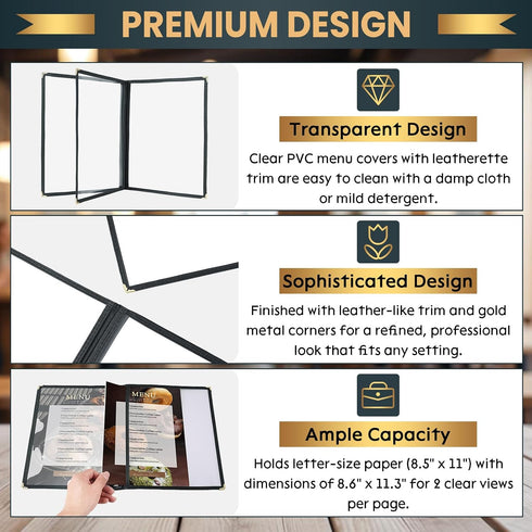 8.5 11 Inch, 2 Pack (3 6 Menu Covers x Clear View Menu Holder Transparent Menu Sleeve, Fits Letter Size Paper