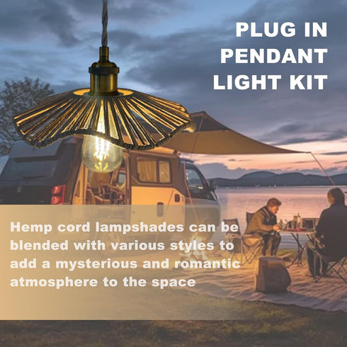 FEYAIM 2 16.7ft E26 E27 Bulb Pcs Plug in Pendant Light, Metal Lampshade with Switch, Light Base, Hanging Lights