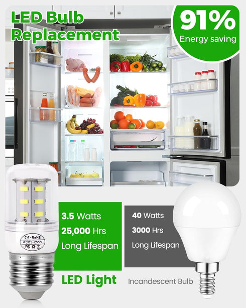 Upgraded KEI D34L Refrigerator Bulb 5304511738 LED Refrigerator Light Bulbs Fit for Frigidaire Kenmore, Refrigerator Light Bulb Replacement (3.5W 85V-265V E27 White Light)-2Packs by BOGDA