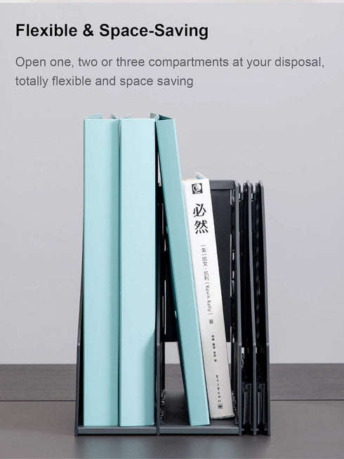 Leven Collapsible Magazine File Holder - Desk Organizer with 4 Vertical Compartments for Office Organization