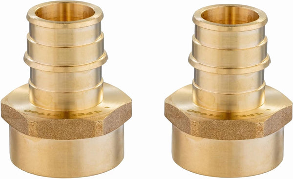 EFIELD Pex A Full Flow Expansion Brass Fittings, 1 inch x 1 inch Female NPT Adapter, Pack of 2