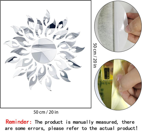 CUNYA 3D Mirror Sunflower Wall Decor Sticker - Peel and Stick Acrylic Mirrors for Living Room, Bedroom, Farmhouse