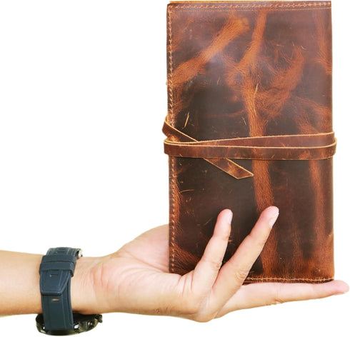 Jaald Genuine Leather Pencil Roll Brush Case - Vintage Pen Holder Organizer for Students, Artists, and Writers