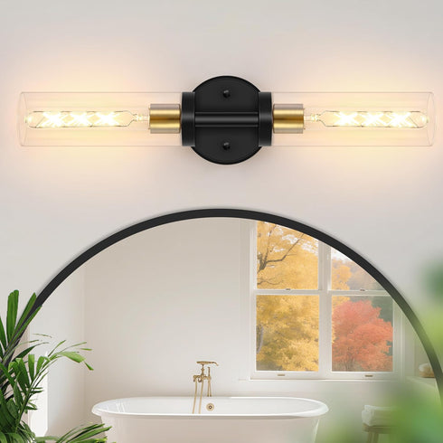 Baocuz 2-Light Bathroom Lighting Fixtures Over Mirror, Black and Gold Vanity Lights