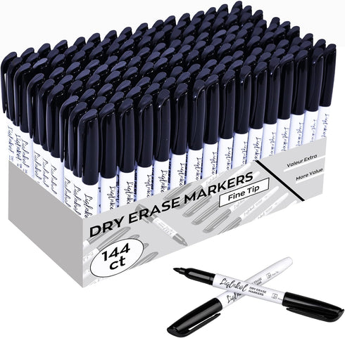 Dry Erase Markers with Fine Tip, Bulk Pack of 144 with Black,
