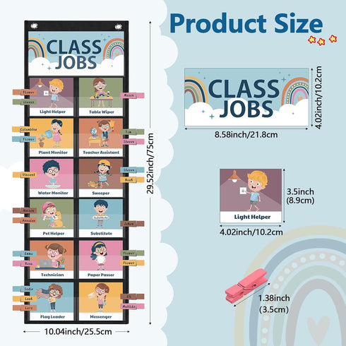 Pasimy 89 Pcs Class Jobs Pocket Chart, Boho Class Helpers Educational Management Chart for School