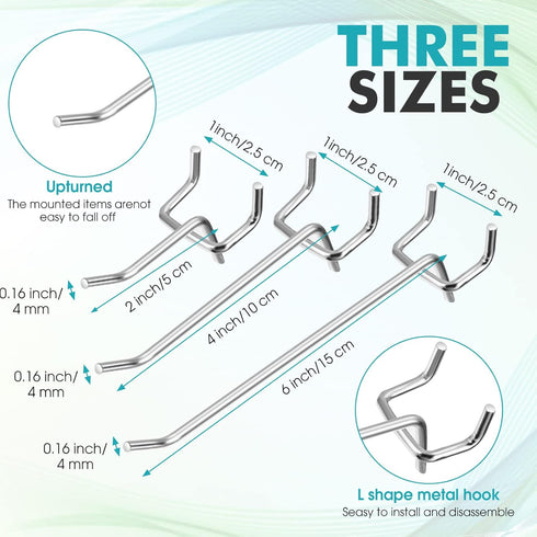 200 Pieces Pegboard Hooks - Stainless Steel Display Peg Hooks for Garage Home Wall Tool Storage Organizer