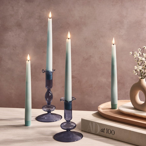 9 Inch, 4 Pack LampLust Flameless Taper Candles with Remote, Pastel Blue Candlesticks, LED Flickering Flameless Candles