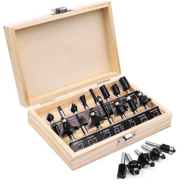 UTRUSTTO Router Bits 1/4 Inch Shank 15 Pieces, Tungsten Carbide 1/4" Router Bit