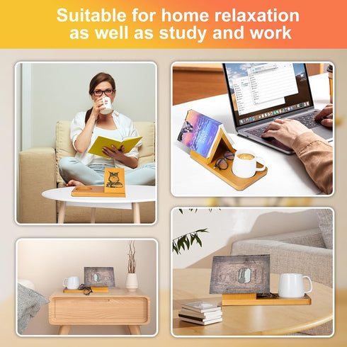 Eadvreit Book Stand, Wooden Triangle Book Holder, Book Rest with Cup Holder, Small Bookshelf Suitable for Reading