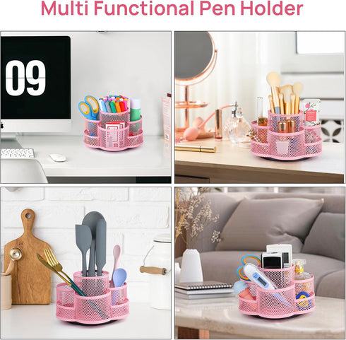 Pink Desk Organizer - Rotating Pencil Holder, Cup Holder for Desk Office, Pen Organizer in Pink