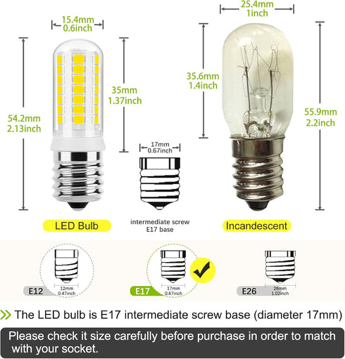 DiCUNO E17 LED Bulb Dimmable, Microwave Oven Bulbs, Daylight White 5000K, 3W (40W Incandescent Replacement), E17