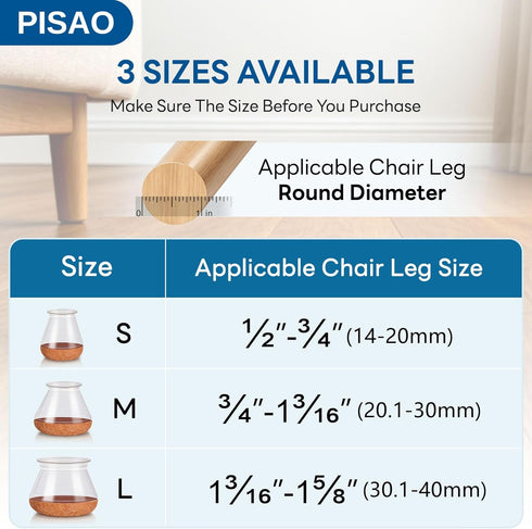 24 (Fit:0.76"-1.18") PISAO Pcs Chair Leg Floor Protectors, Silicone Chair Leg Protectors Caps Covers for Hardwood