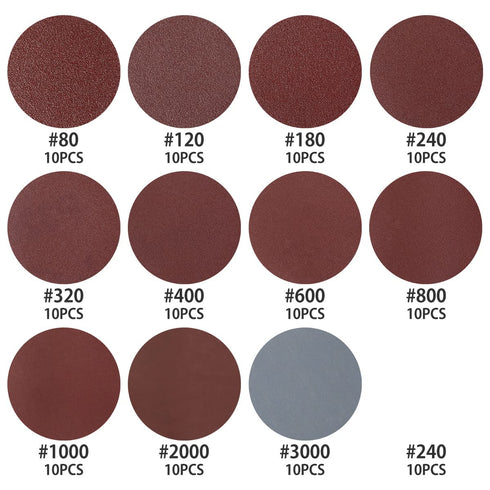 FUYGRCJ 113Pcs 2 Inch 80-3000 - Sanding Disc Alumina Sanding Pads Hook & Loop Sanding Disc Grit Sanding Sheet Quick