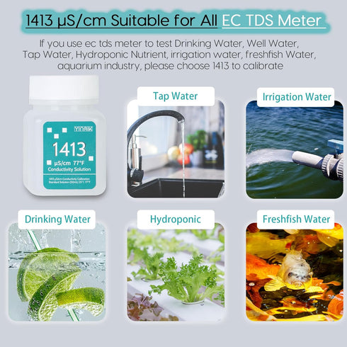 1413 µS/cm Calibration Solution, Conductivity Buffer for 5 in 1 Salinity Tester, 4 Bottles of 50mL