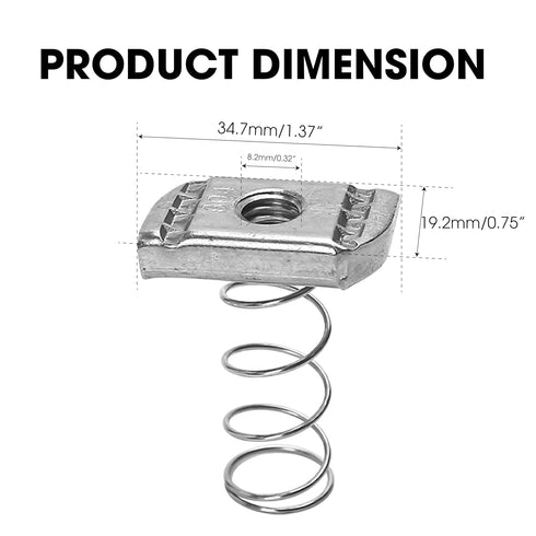 10 Pieces Standard Strut Channel Nuts - 3/8-16'' Thickened Spring, Stainless Steel Hardware Accessories for Strut