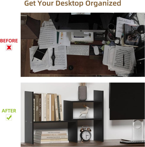 TY ARTS & CULTURE Expandable Wood Desktop Storage Organizer, Multipurpose Desk Bookshelf Case Display Shelf for Home