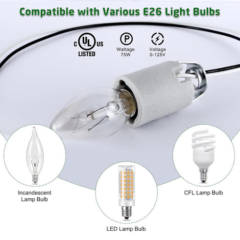 E12 E12 Bulb E12 Bulb (10-Pack) Socket,Ceramic Chandelier Socket Lamp Holder,Light Socket with Wire Lead