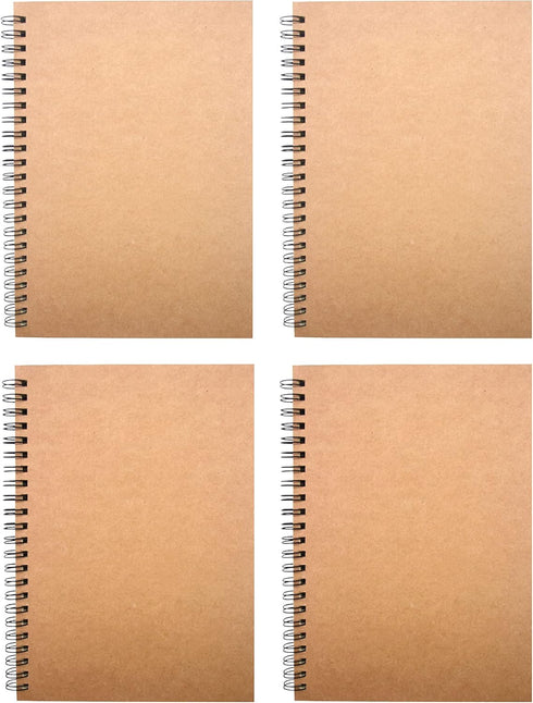 YYaaloa 4pcs A5 Ruled Spiral Notebooks, Brown Soft Cover, 120 Pages, 5.7" x 8.3" Cream Paper