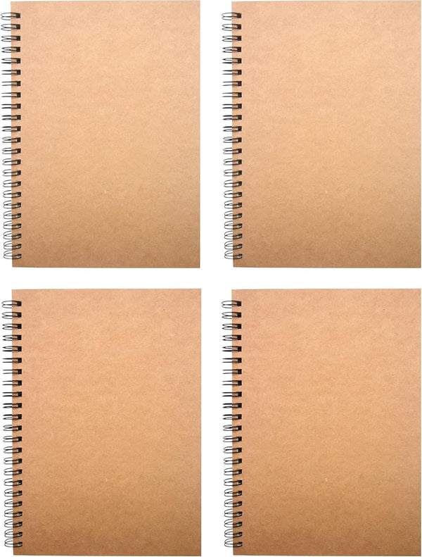 YYaaloa 4pcs A5 Ruled Spiral Notebooks, Brown Soft Cover, 120 Pages, 5.7" x 8.3" Cream Paper