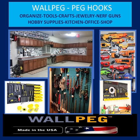 WallPeg 100Pcs Pegboard Accessory Peg Hook Set - Durable Self-Locking Black 1/4" J-Style FlexLock Peg Hooks
