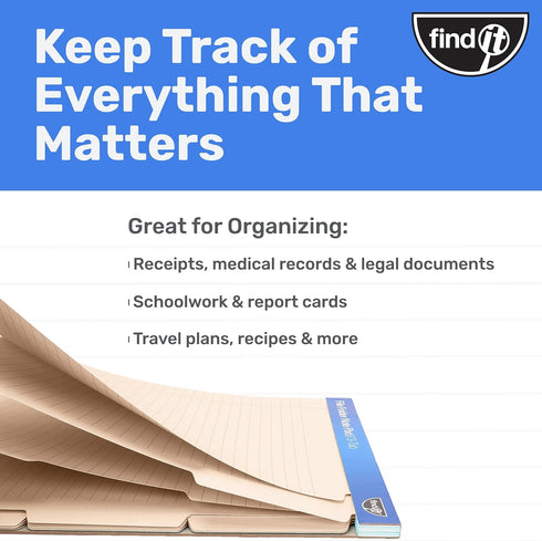 Find It File Folder Notepad, Pack of 36-9.5 x 12.5 Inch Notebook Organizer Folders for Filing and Document Organization