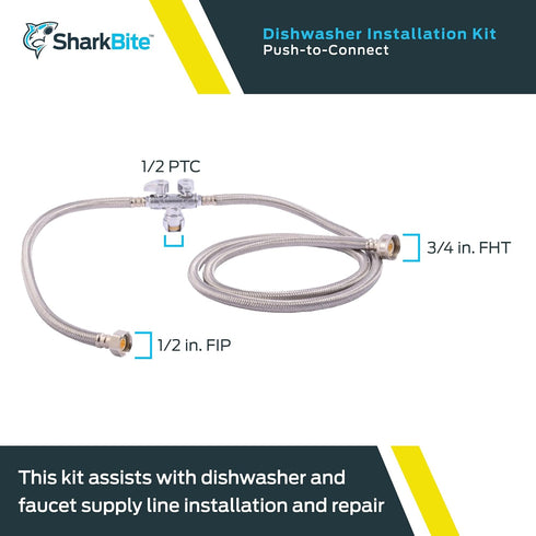SharkBite 1/2 Inch Push to Connect x 3/4 Inch FHT 60 Inch Dishwasher x 1/2 Inch FIP 30 Inch Brass Faucet Installation Kit, 26039