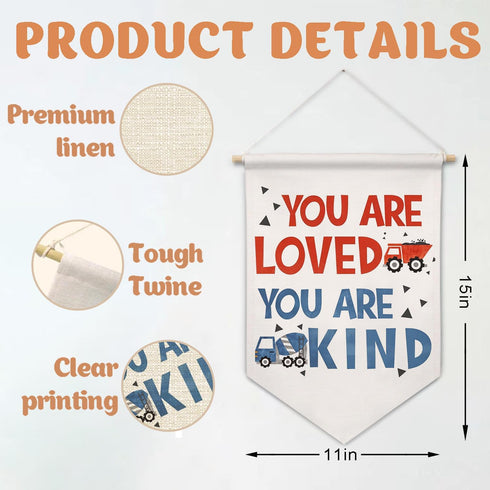 ArtisaEura Set 2 Inspirational Kids Wall Canvas Banners, Construction Inspirational Hanging Display Pennant Banner