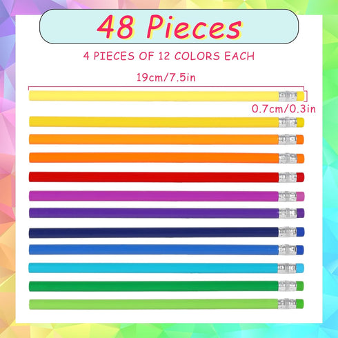 Whaline 48Pcs Colorful Pencils with Erasers Rainbow Color Wooden Pencils Unsharpened Writing Drawing Pencils for School Company Office Stationery Gift by Whaline