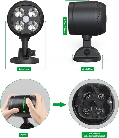 Motion Sensor Outdoor Lights, Battery Operated 600LM Motion Detector Lights for Outside, Black (1 Pack)