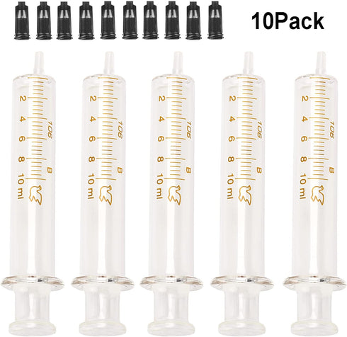 10ml Glass Syringes with Caps for Laboratory, 10 Pack