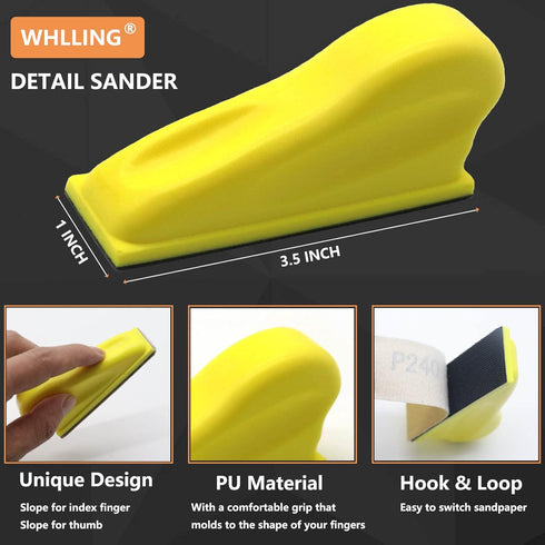 Micro Detail Sander with 70PCS Sandpaper-Grit 80 120 180 240 320 400 600, 3.5”x 1”Micro Sanding Tools Detail Sander for Small Projects, Crafts Wood and Small Space Polish Sanding Works