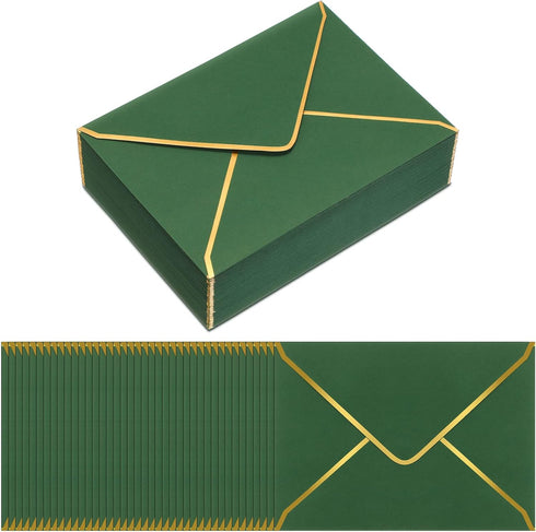 Teling 100 Pack A7 V Flap Envelope Invitations, 5 x 7 Fancy Envelopes with Gold Border for Bridal Shower Wedding