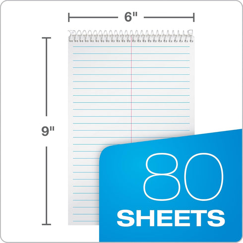 TOPS Spiral Steno Books, 6" x 9", Gregg Rule White Paper, 80 Sheets, 4 Books Per Pack