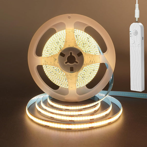 5V Motion Sensor COB LED Strip Lights,Time-Delay and Brightness Adjustable,Two Power Supply