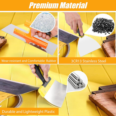 Set, 8 12" DEKEones Drywall Knife Pieces Stainless Steel Drywall Hand Tool Kit Includes Taping Knives, Putty Knives