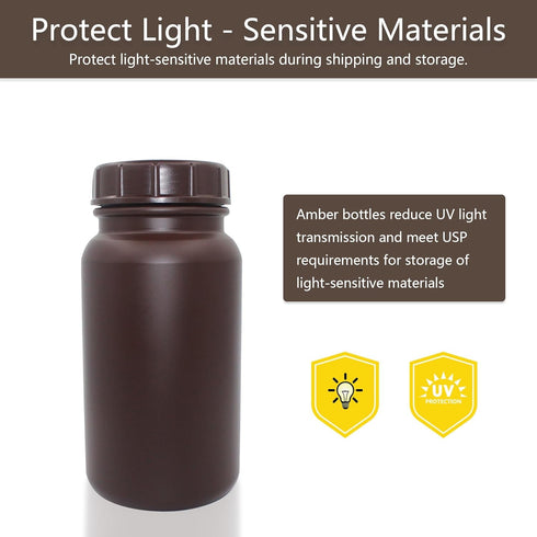 Laboratory Grade HDPE Wide Mouth Amber Reagent Bottle, Designed for Laboratories Classrooms or Storage at Home, 2,000mL