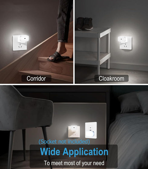 2-Pack 130LM, 3000K LED Nightlights Plug in Wall Voice AI Activated with USB Charging Port, White Night Lights for Kids
