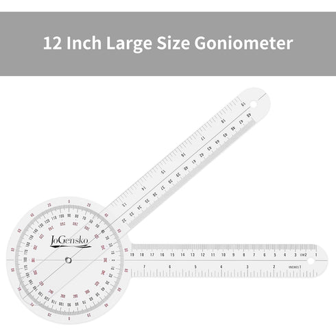 12 Inch Goniometer for Orthopaedic Use, 360 Degree Large Size Plastic Goniometer Physical Therapy Angle Protractor Ruler for Knee Joints, Elbow, Shoulder or Hip