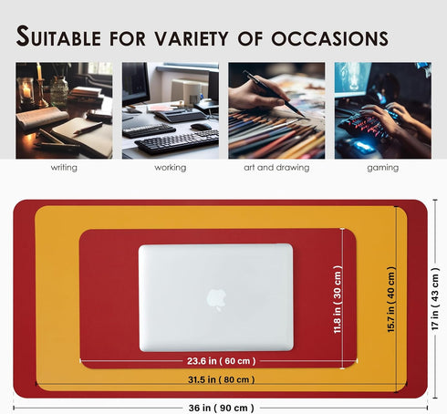 Dual Sided Leather Desk Mat, Waterproof Desk Pad for Office and Home, Large Mouse Pad and Desk Mats - Red+Yellow