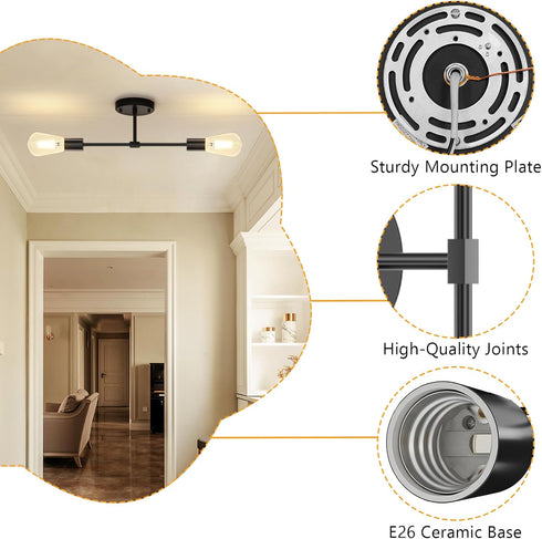 2-Light (1 Pack) FadimiKoo Black Bathroom Lighting Over Mirror, Modern Sconces Wall Light Fixtures, Indoor Semi Flush