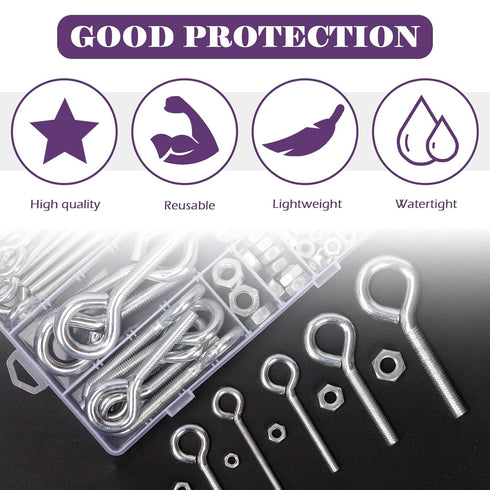 Swpeet 116Pcs 58 Set Carbon Steel Eye Bolt Screw with Nut Assortment Kit, Screw Eyes for Ornaments, Toys, Craft Gifts