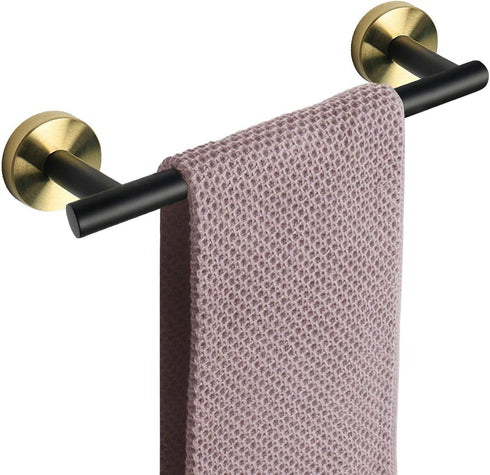 NearMoon Bathroom Towel Bar, 1 Pack Wall Mounted Towel Holder, Matte Black & Gold, 9 Inch Thicken Stainless Steel