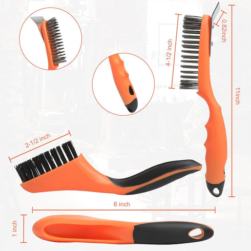 Wire Brush Cleaning Set 3Pc,Detail Brush 10-1/2" and 8",for Cleaning Welding Slag,Rust and Dust.Stainless Steel Brushes with Strong Handle & Metal Scraper,from VASTOOLS