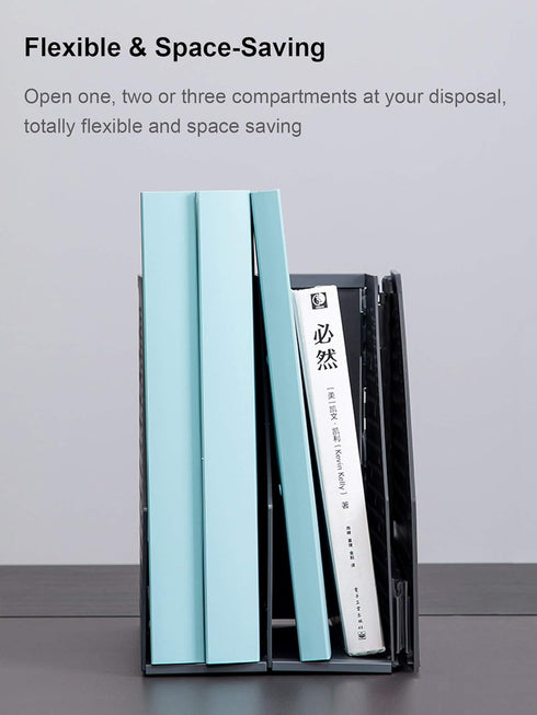 Leven Collapsible Magazine File Holder, Desk Organizer with 3 Vertical Compartments, Dark Grey