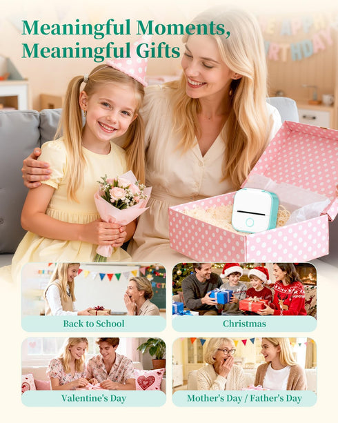 Memoking T02 Mini Sticker Printer - Thermal Printer Portable Label Maker Bluetooth Photo Printer Print Pods Inkless